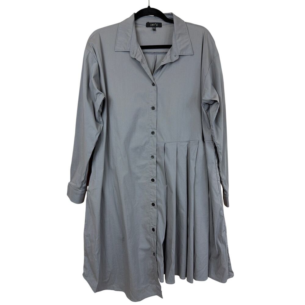 Comfy USA Grey Blue Asymmetrical Button Up Collared Long Jacket LARGE